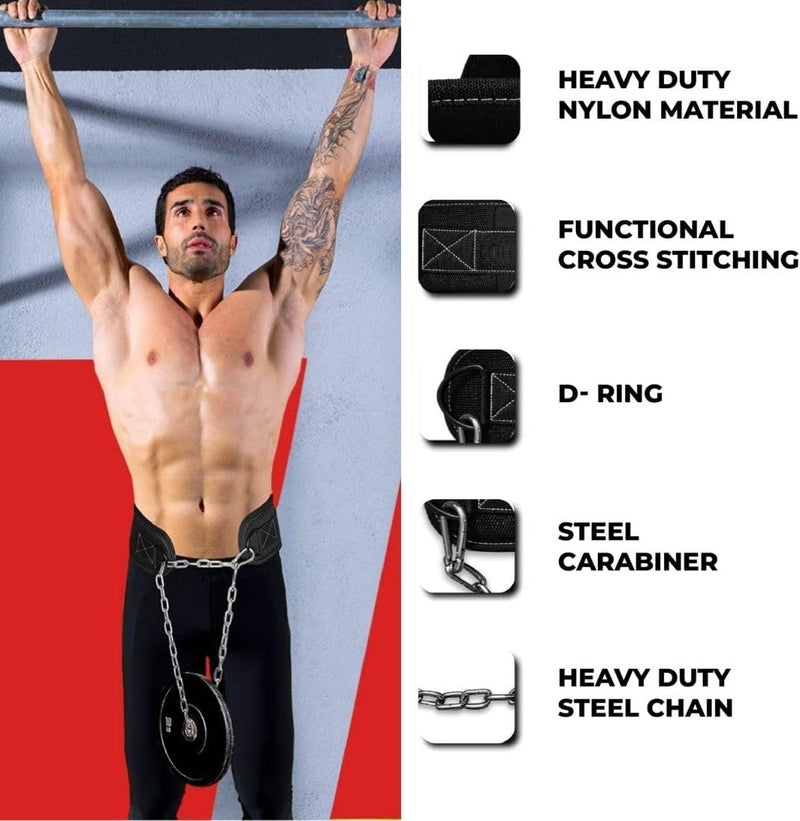 YAGHZU Dip Belt with Chain – Weighted Pull Up Belt, Dip Weight Belt, Weightlifting Belt for Pullups, Squats, and Dips, Belt Squat Attachment Ideal Weight Belt for Pullups, Weightlifting, and Gym Workouts (Black) - Image 2